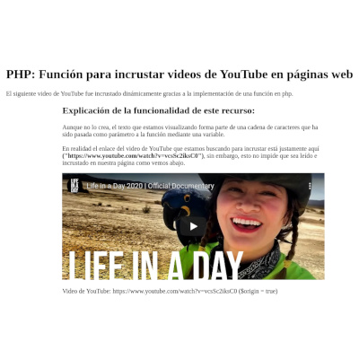 PHP: Función para insertar o incrustar videos de YouTube en páginas web de terceros