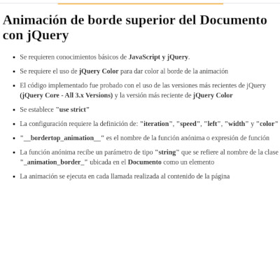 Imagen, foto o portada de Animación de borde superior del Documento HTML con jQuery
